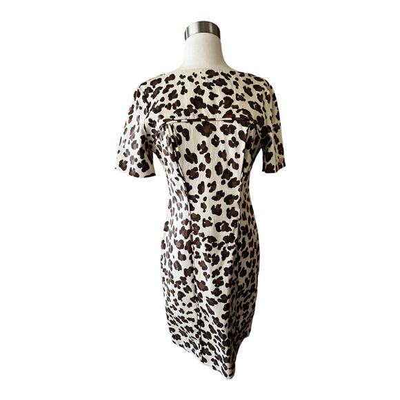BLUEMARINE Animal Print Dress Sheath Brown Short Sleeve Italy Designer IT46 US10 - Picture 1 of 10
